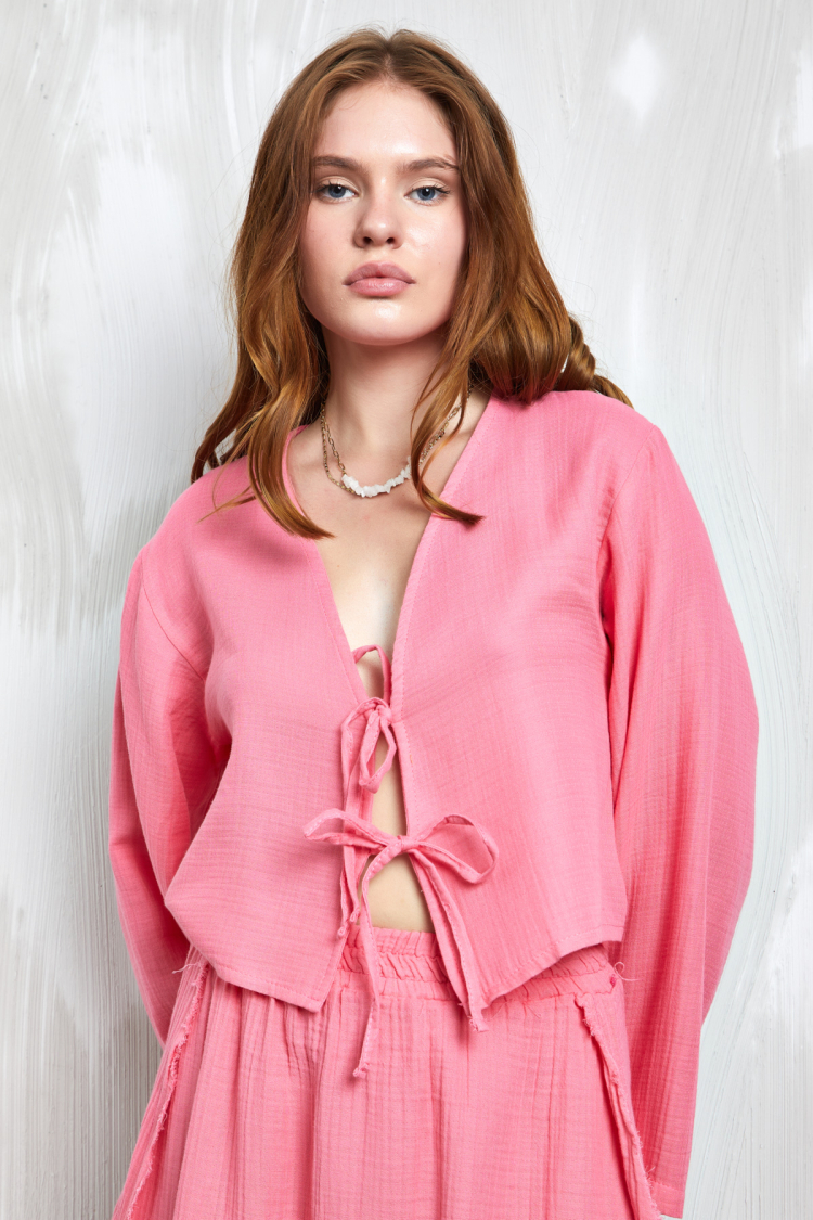Muslin Fabric Front Tie Blouse 27355