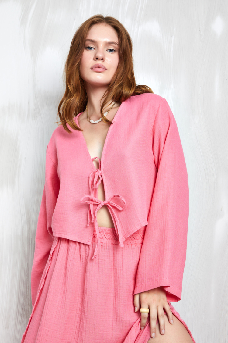 Muslin Fabric Front Tie Blouse 27355