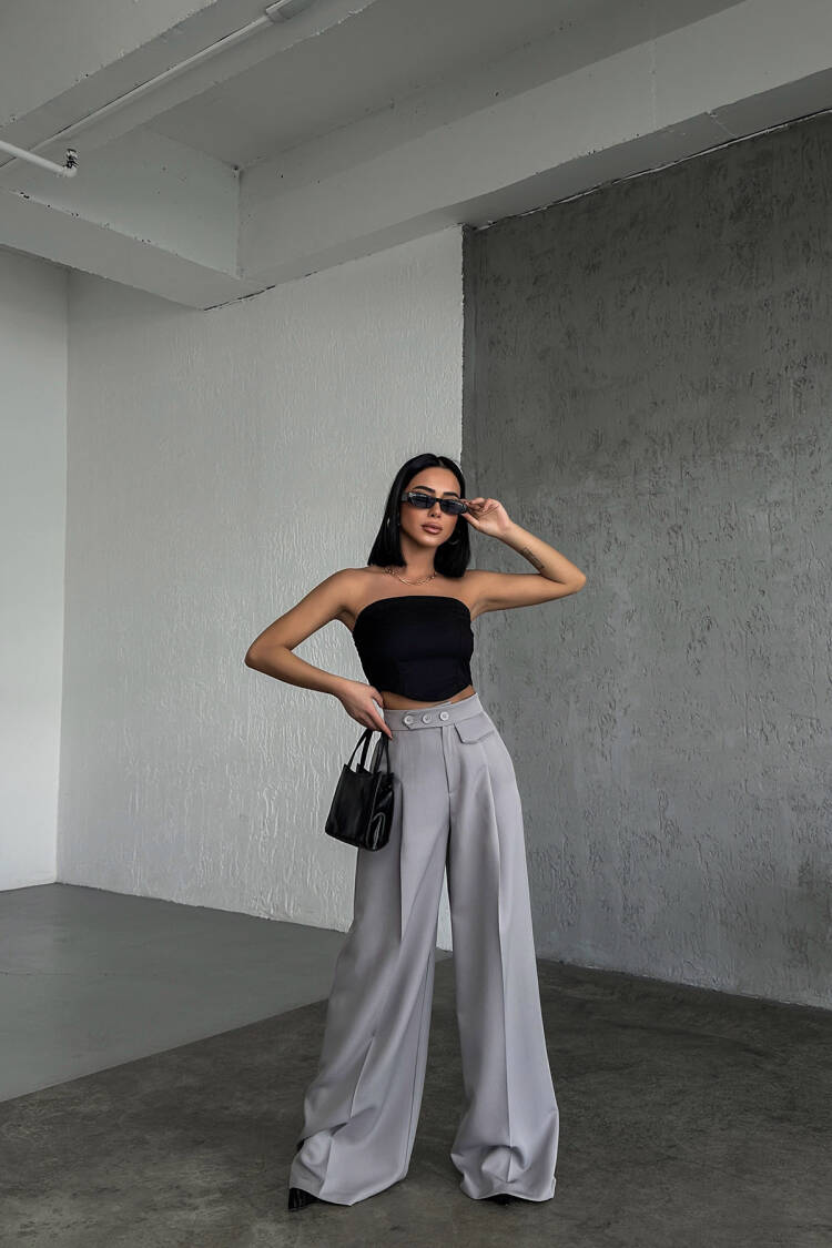 Three Button Detailed Trousers - Ouz Fashion - Globality Store - Women Clothes Wholesale Turkey