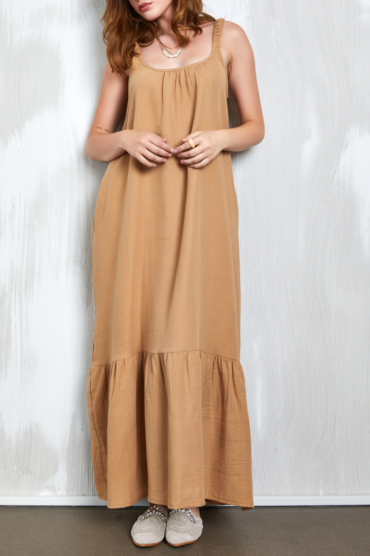 Muslin Fabric Strappy Long Dress 27361