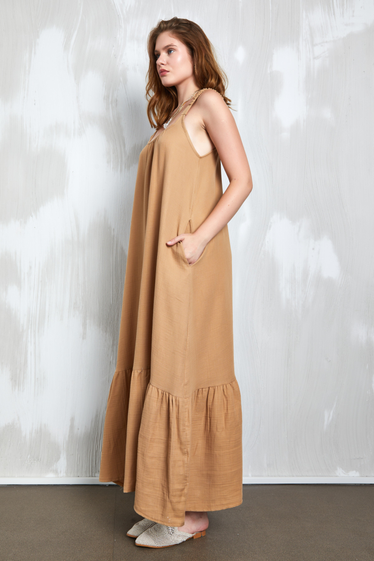 Muslin Fabric Strappy Long Dress 27361