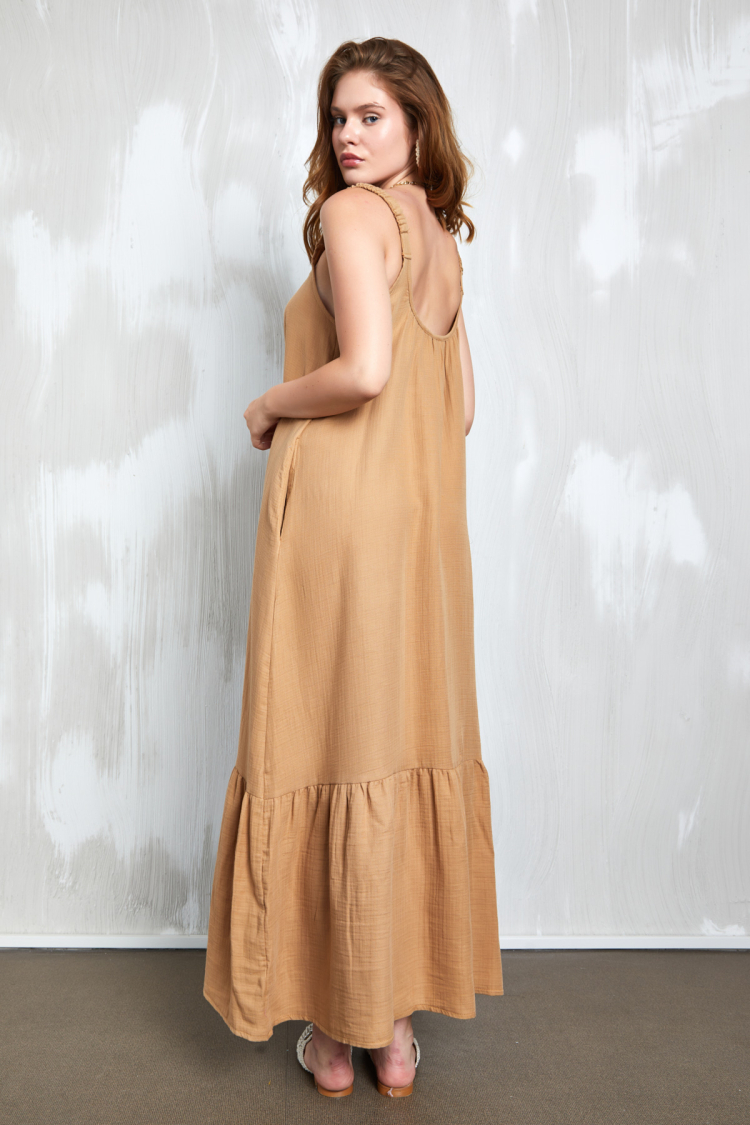 Muslin Fabric Strappy Long Dress 27361