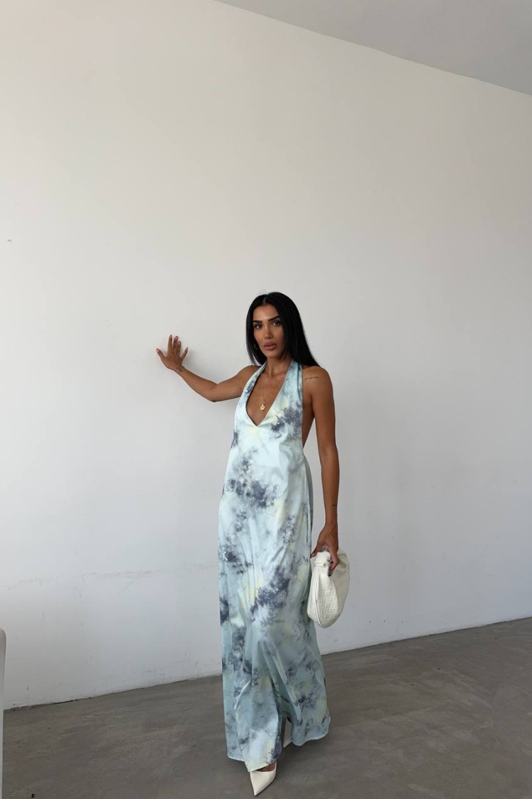 Patterned Maxi Satin Dress