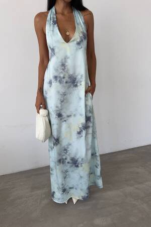 Patterned Maxi Satin Dress - Fiori - Globality Store - Women Clothes Wholesale Turkey