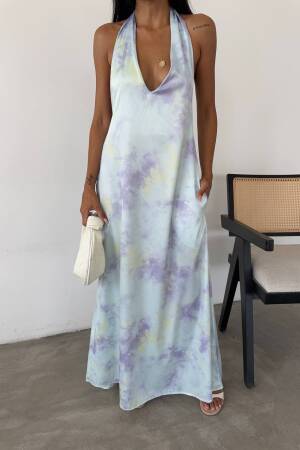Patterned Maxi Satin Dress - Fiori - Globality Store - Women Clothes Wholesale Turkey