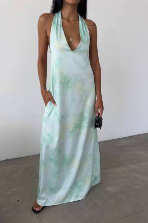 Patterned Maxi Satin Dress - Fiori - Globality Store - Women Clothes Wholesale Turkey