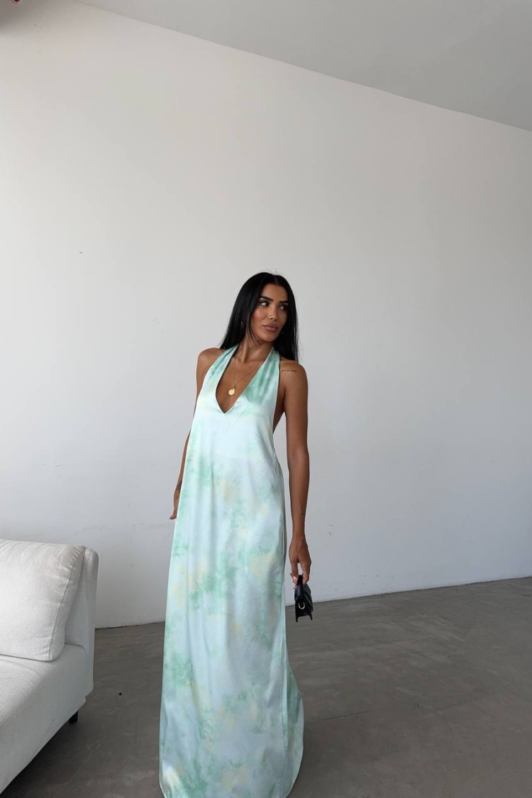 Patterned Maxi Satin Dress