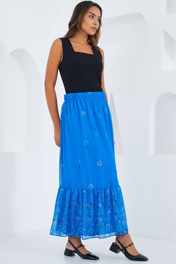 Saks Patterned Chiffon Skirt 8010