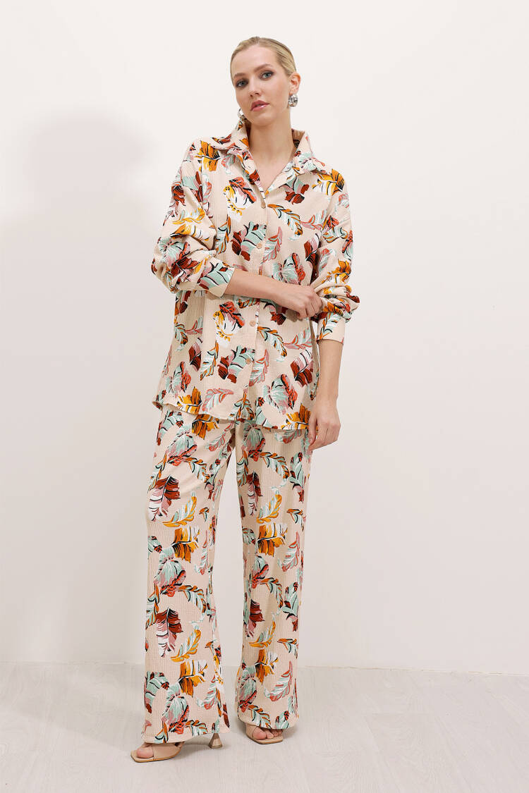 Cream Patterned Knitted Double Suit 5858 - Bigdart - Globality Store - Women Clothes Wholesale Turkey