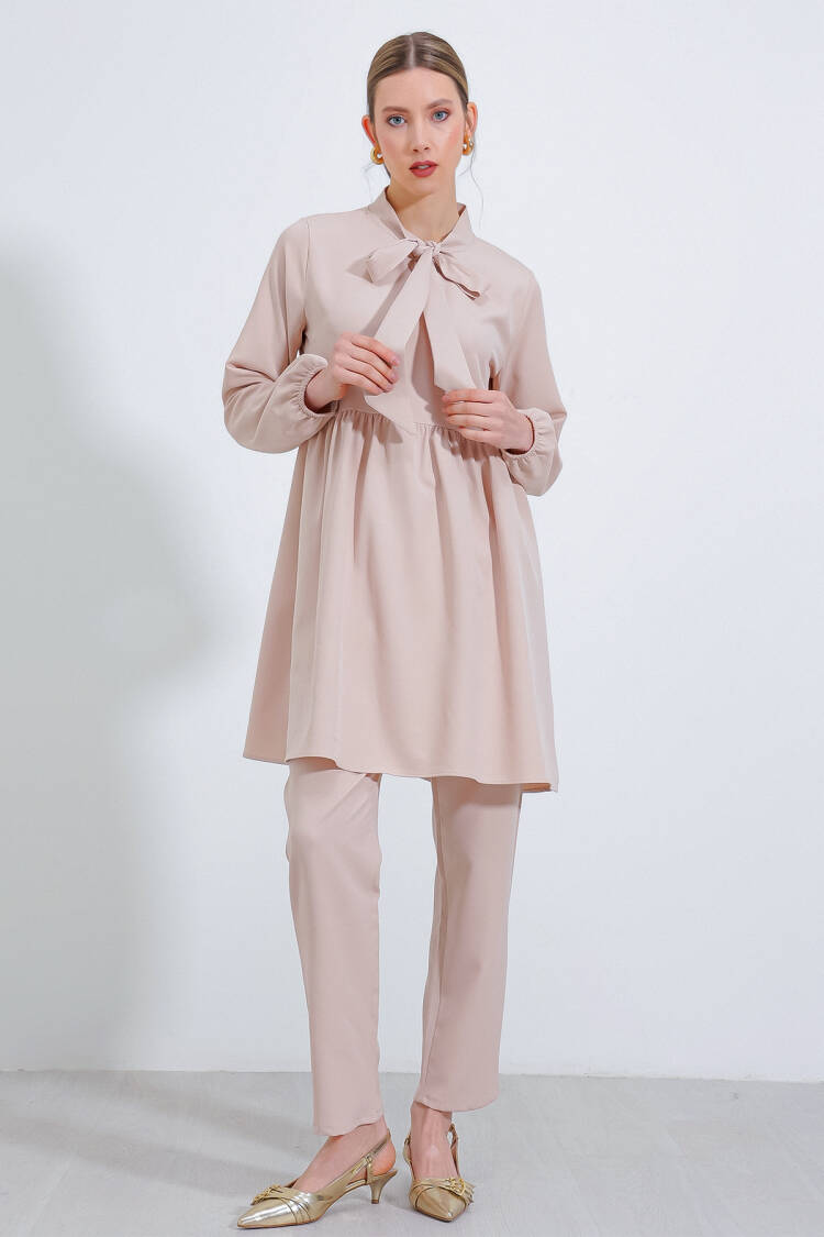 Cream Knitted Trousers Tunic Bottom Top Set 6654 - Bigdart - Globality Store - Women Clothes Wholesale Turkey
