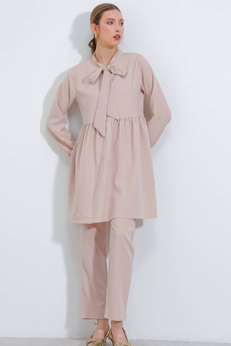 Cream Knitted Trousers Tunic Bottom Top Set 6654