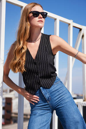 Striped Woven Vest - Bigdart - Globality Store - Women Clothes Wholesale Turkey