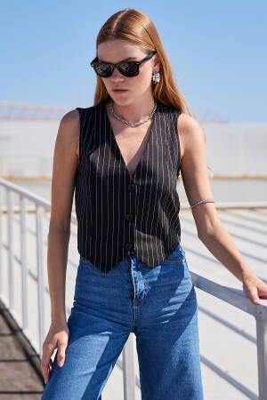 Striped Woven Vest - Bigdart - Globality Store - Women Clothes Wholesale Turkey