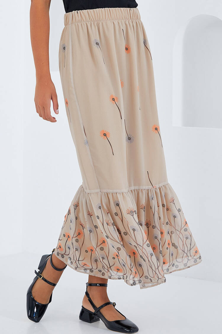 Cream Patterned Chiffon Skirt 8010