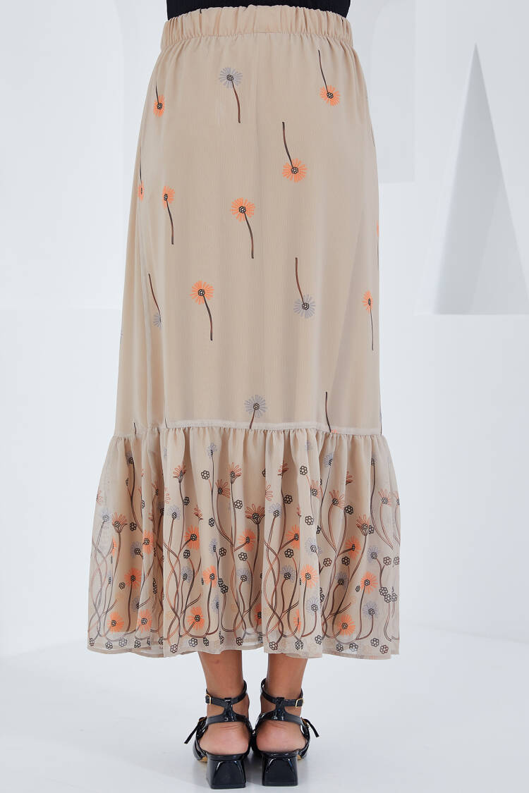Cream Patterned Chiffon Skirt 8010 - Bigdart - Globality Store - Women Clothes Wholesale Turkey