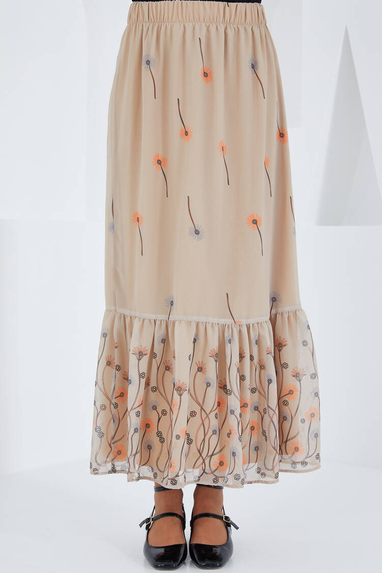 Cream Patterned Chiffon Skirt 8010
