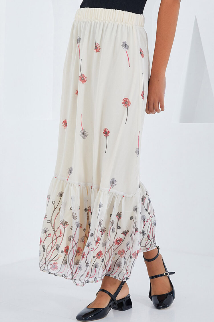 Ecru Patterned Chiffon Skirt 8010 - Bigdart - Globality Store - Women Clothes Wholesale Turkey