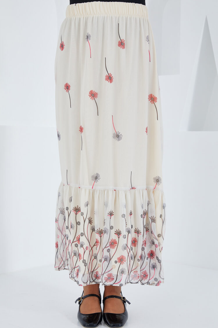 Ecru Patterned Chiffon Skirt 8010