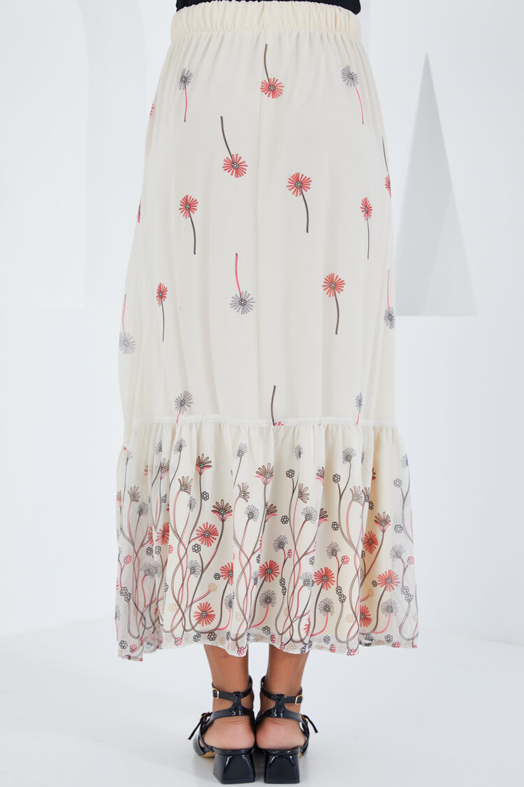 Ecru Patterned Chiffon Skirt 8010