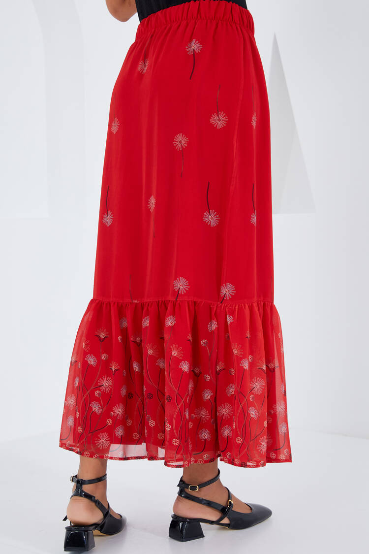 Red Patterned Chiffon Skirt 8010 - Bigdart - Globality Store - Women Clothes Wholesale Turkey