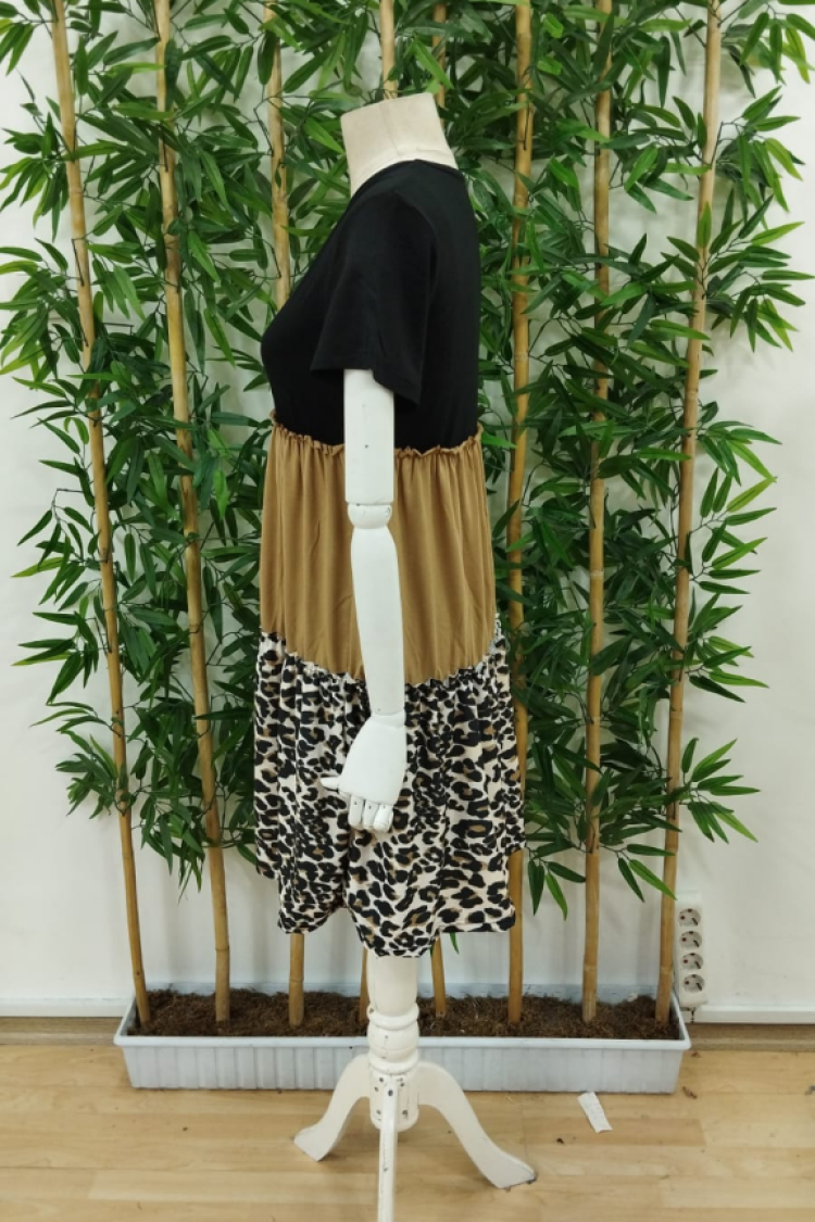 Women's Leopard Detail Three Piece Viscose Dress - Brown