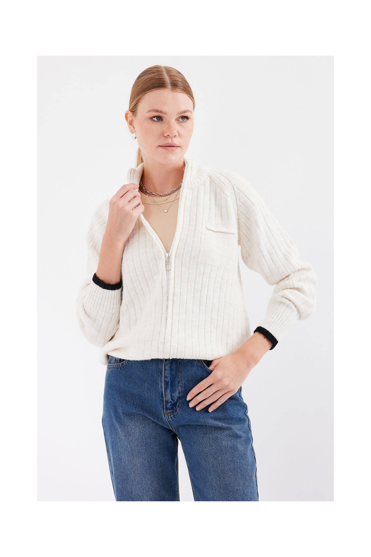 Zippered Knitwear Cardigan - Brand: Bigdart - Women's Clothing Wholesale - Globality Store