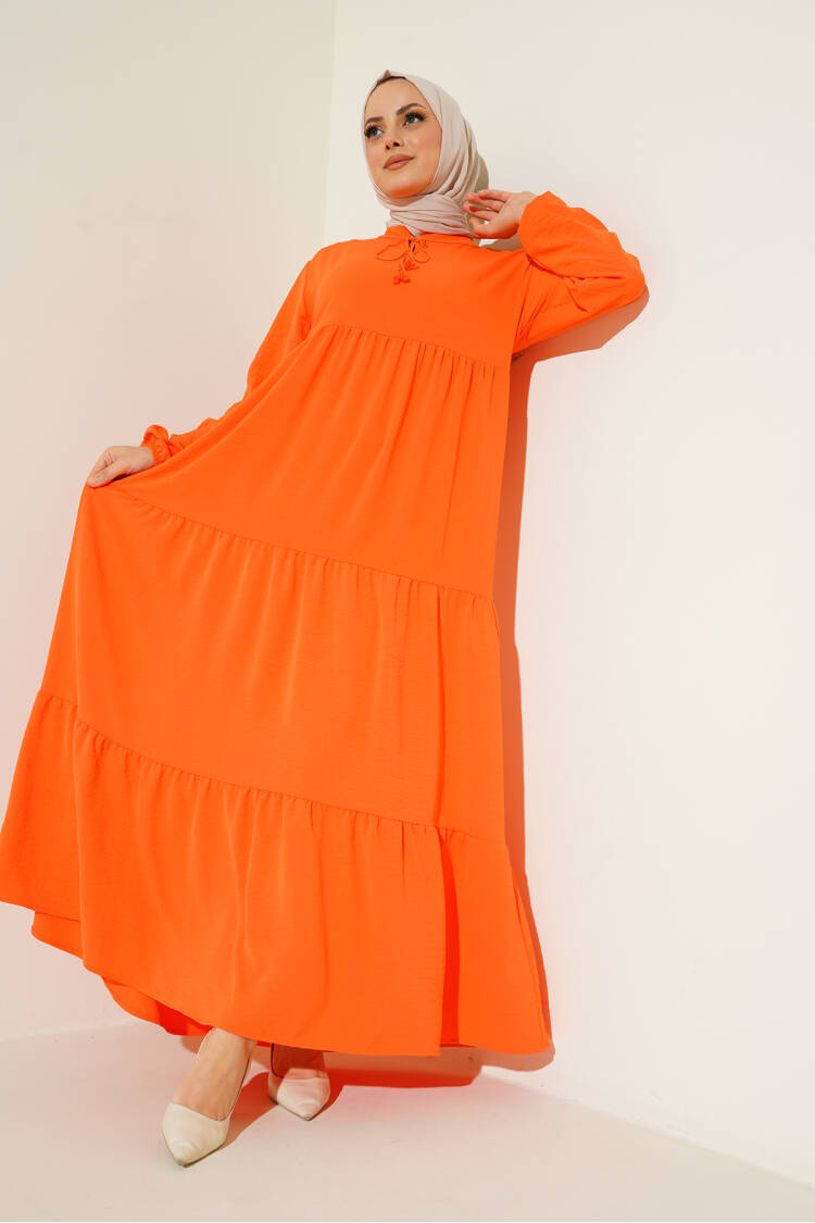 Lace-up Hijab Dress - Oranje - Bigdart - Globality Store - Women Clothes Wholesale Turkey