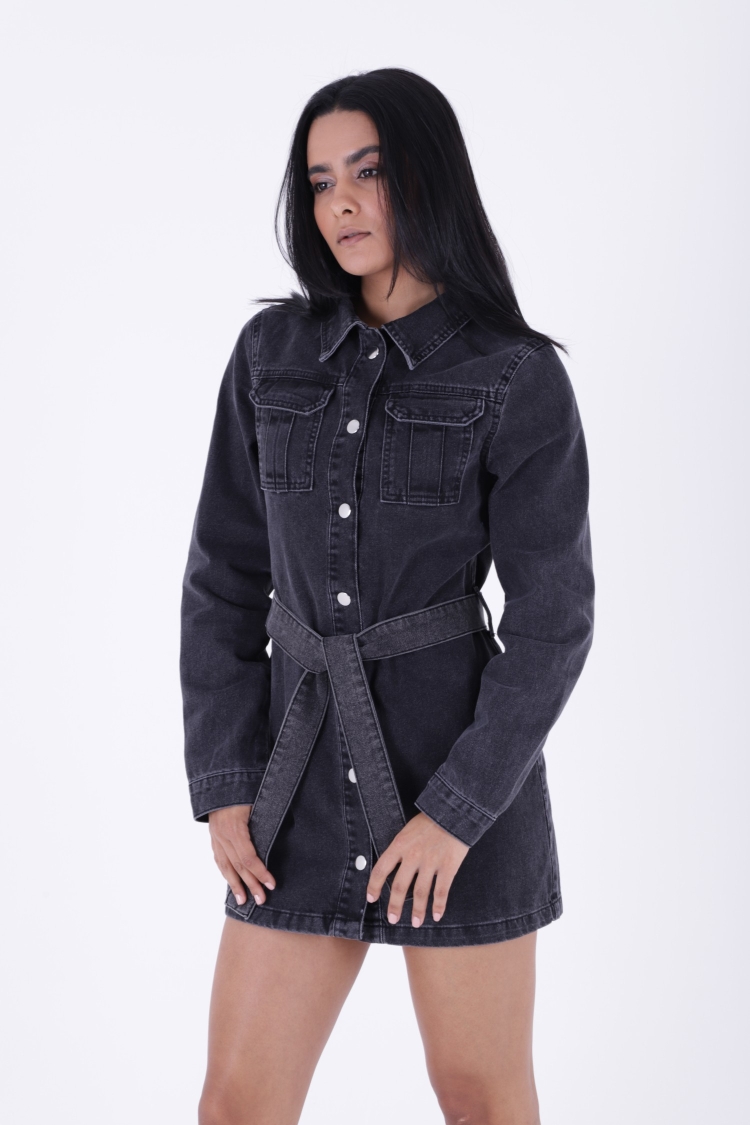 Belted Snap Denim Dress