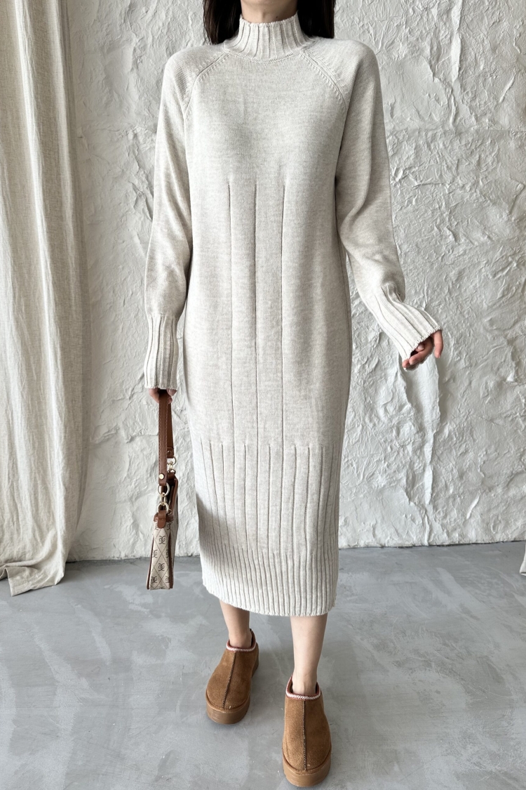 Mixed Ribbed Dress - My Fashion - Globality Store - Women Clothes Wholesale Turkey