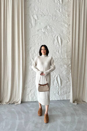 Mixed Ribbed Dress - My Fashion - Globality Store - Women Clothes Wholesale Turkey