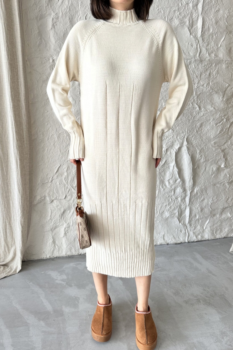Mixed Ribbed Dress - My Fashion - Globality Store - Women Clothes Wholesale Turkey