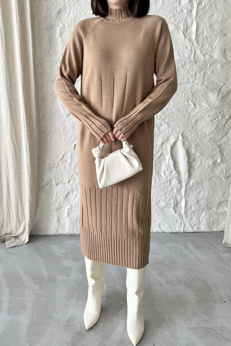Mixed Ribbed Dress - My Fashion - Globality Store - Women Clothes Wholesale Turkey