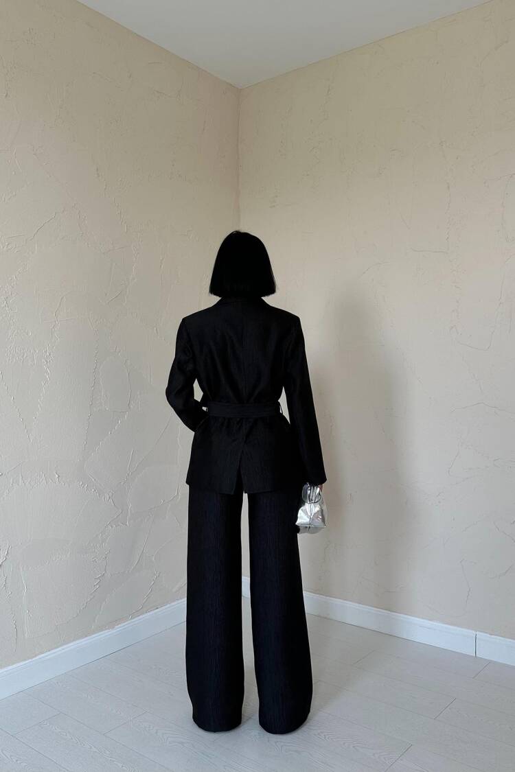 Belted Waist Jacket And Trouser Shiny Set