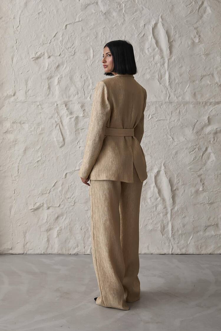 Belted Waist Jacket And Trousers Shiny Set