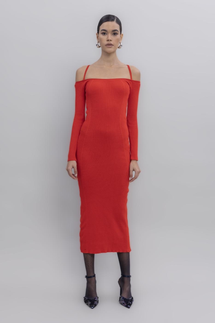 Carmen Neck Strap Detailled Midi Knit Dress - BSL - Globality Store - Women Clothes Wholesale Turkey