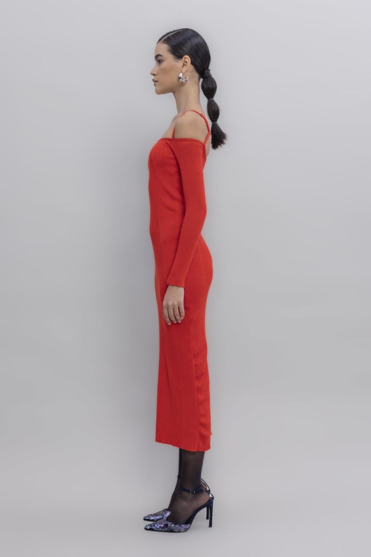 Carmen Neck Strap Detailled Midi Knit Dress