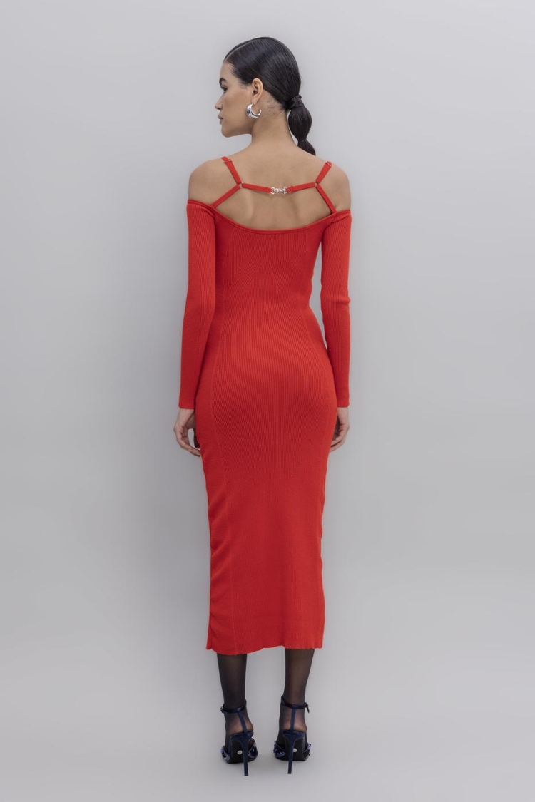 Carmen Neck Strap Detailled Midi Knit Dress