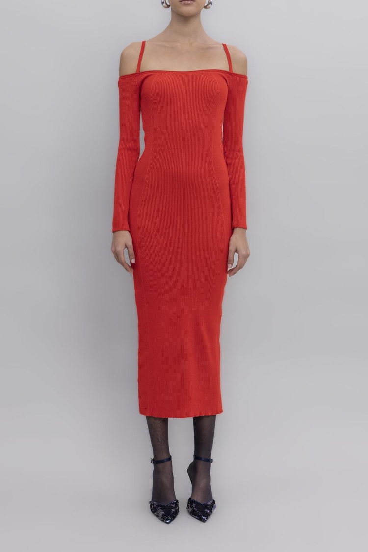 Carmen Neck Strap Detailled Midi Knit Dress