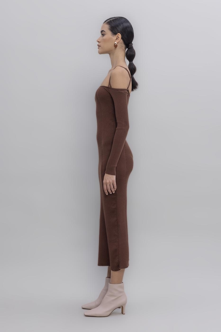 Carmen Neck Strap Detailled Midi Knit Dress