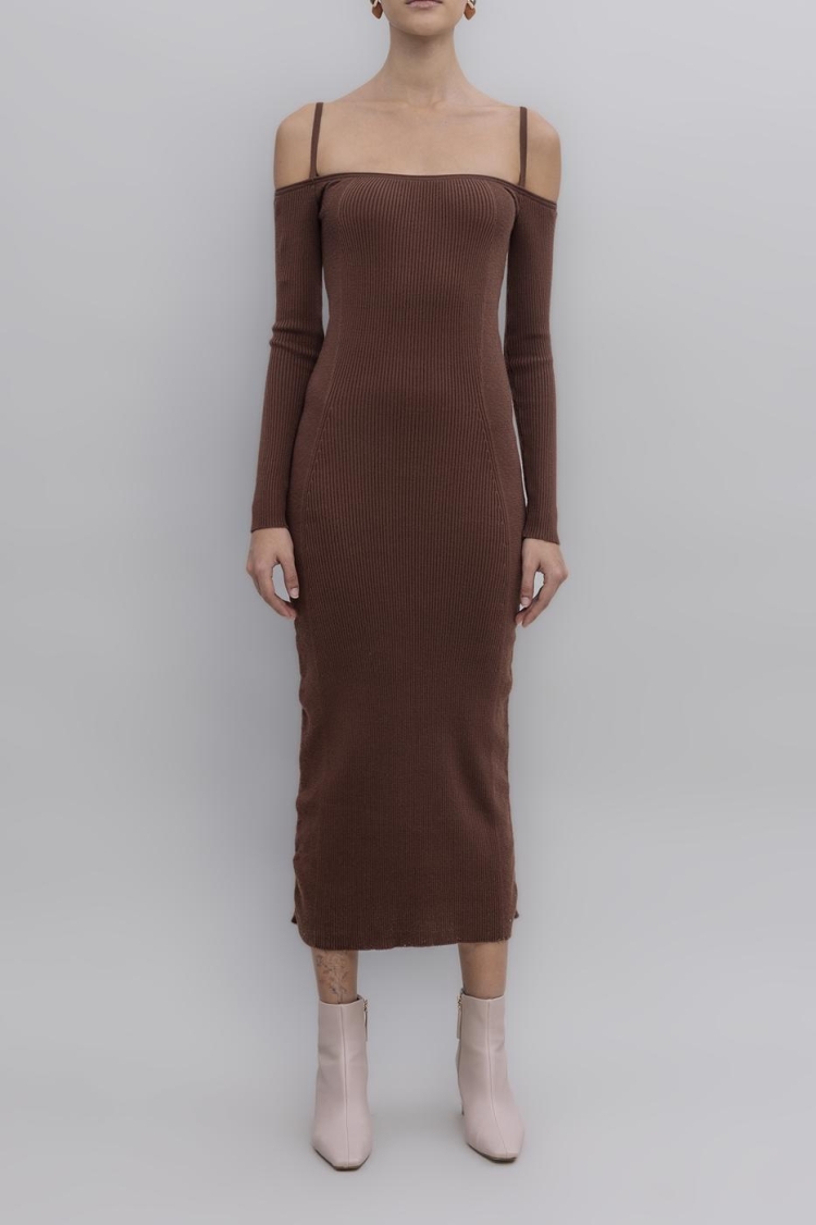 Carmen Neck Strap Detailled Midi Knit Dress - BSL - Globality Store - Women Clothes Wholesale Turkey