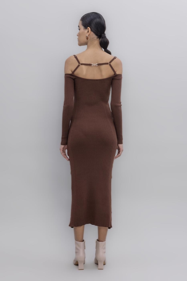 Carmen Neck Strap Detailled Midi Knit Dress