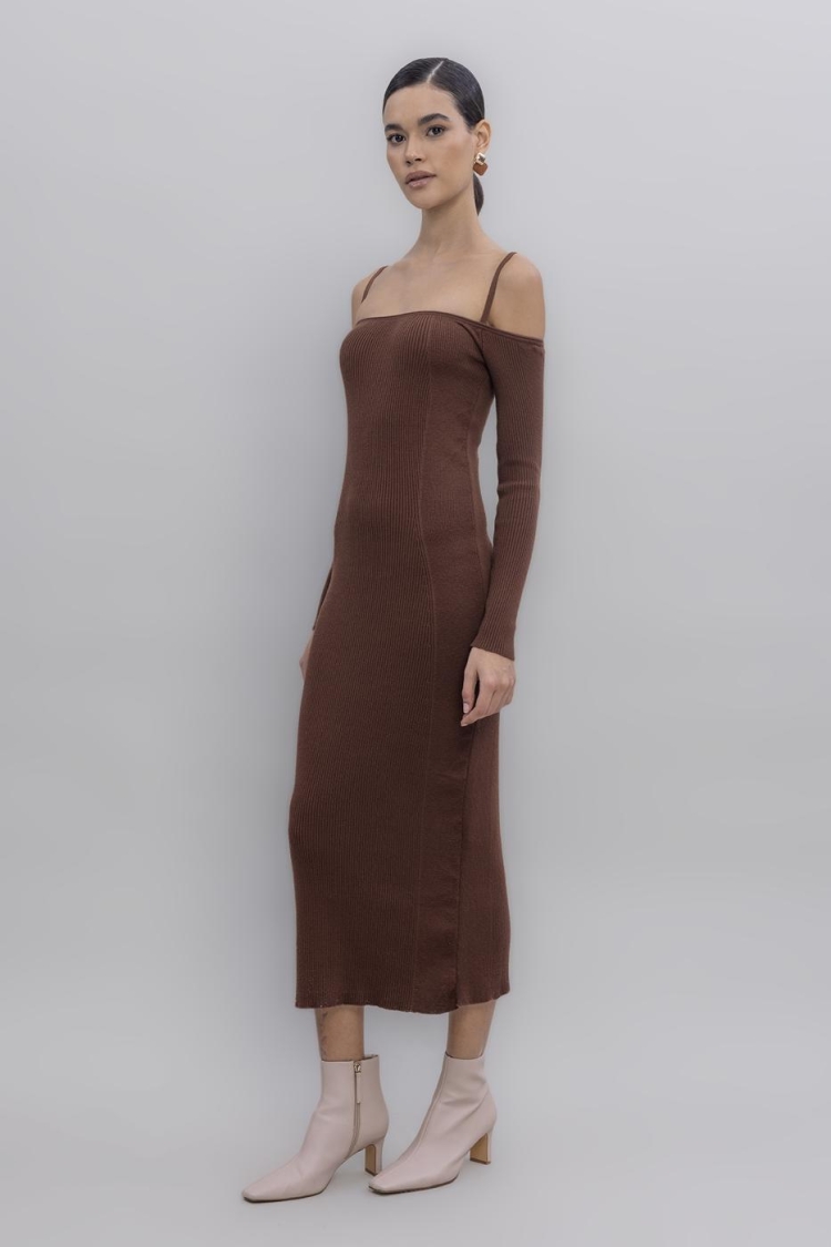 Carmen Neck Strap Detailled Midi Knit Dress