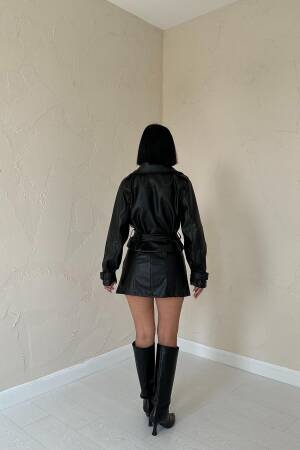 Belted Leather Jacket - Elisa - Globality Store - Women Clothes Wholesale Turkey