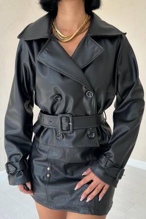 Belted Leather Jacket - Elisa - Globality Store - Women Clothes Wholesale Turkey