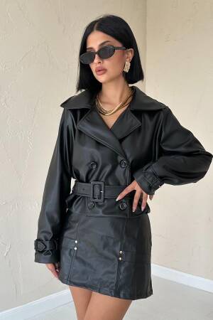 Belted Leather Jacket - Elisa - Globality Store - Women Clothes Wholesale Turkey