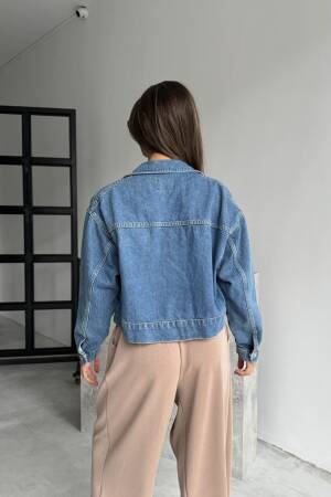 Short Denim Jacket - Blue - Cream Rouge - Globality Store - Women Clothes Wholesale Turkey