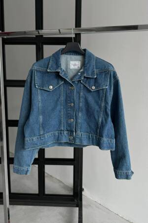 Short Denim Jacket - Blue - Cream Rouge - Globality Store - Women Clothes Wholesale Turkey