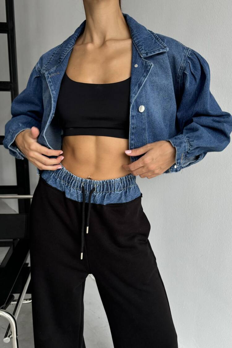 Ripped Short Denim Jacket - Blue