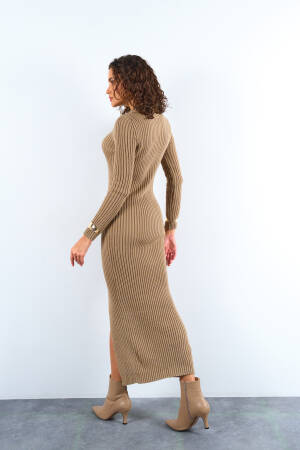 Slit Knit Dress - Dark - Qustyle - Globality Store - Women Clothes Wholesale Turkey