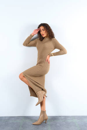 Slit Knit Dress - Dark - Qustyle - Globality Store - Women Clothes Wholesale Turkey